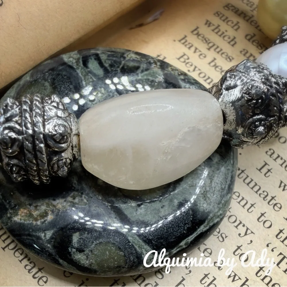 Statement Silver and Cream phantom quartz Pearl Bracelet
